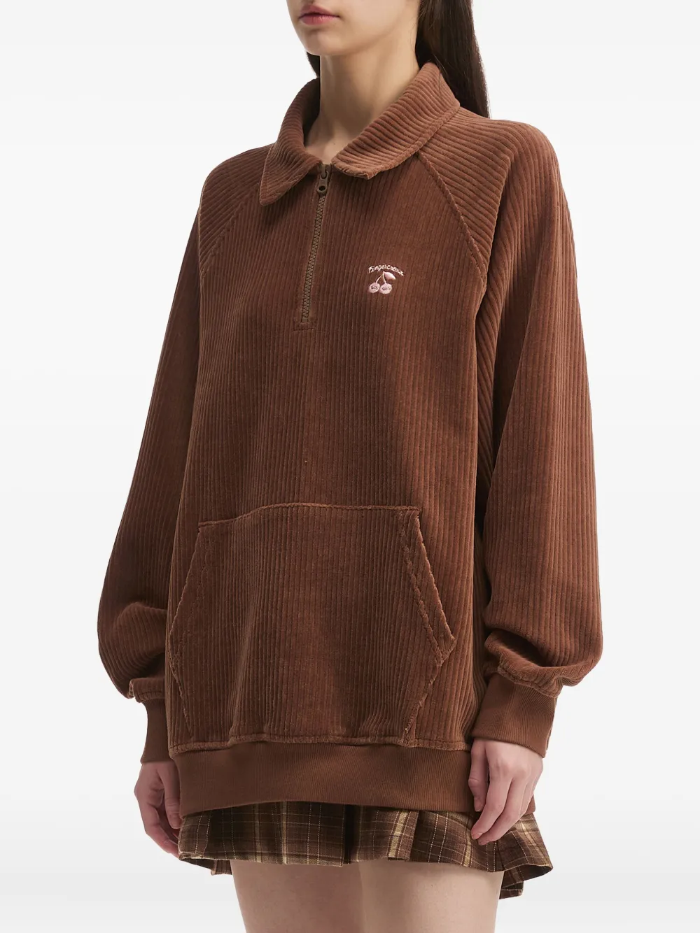 Fingercroxx Corduroy Zip-up Top In Brown