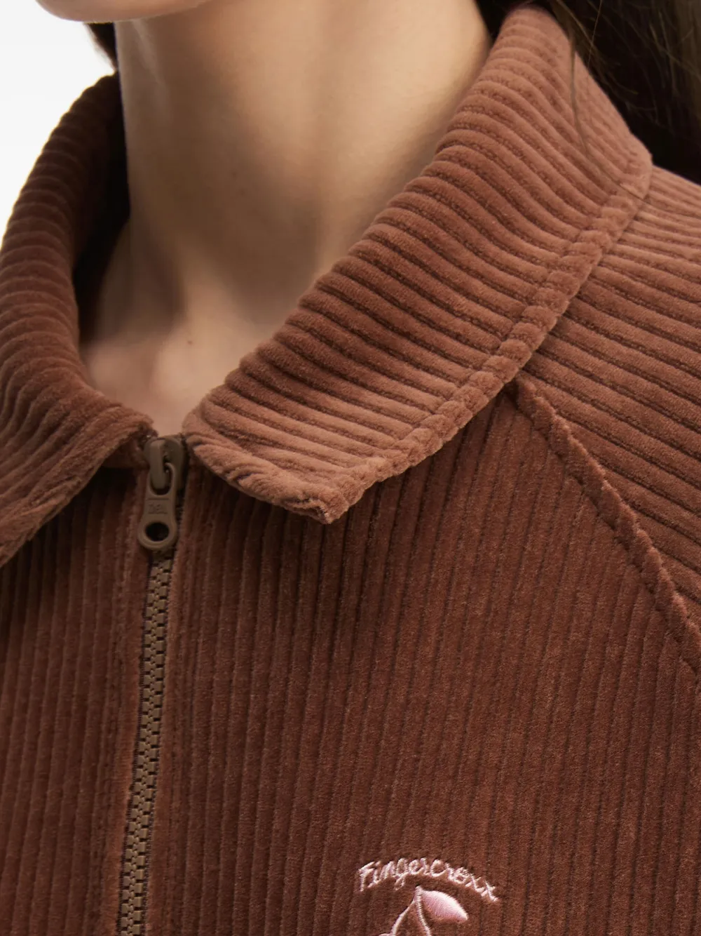 Fingercroxx Corduroy Zip-up Top In Brown