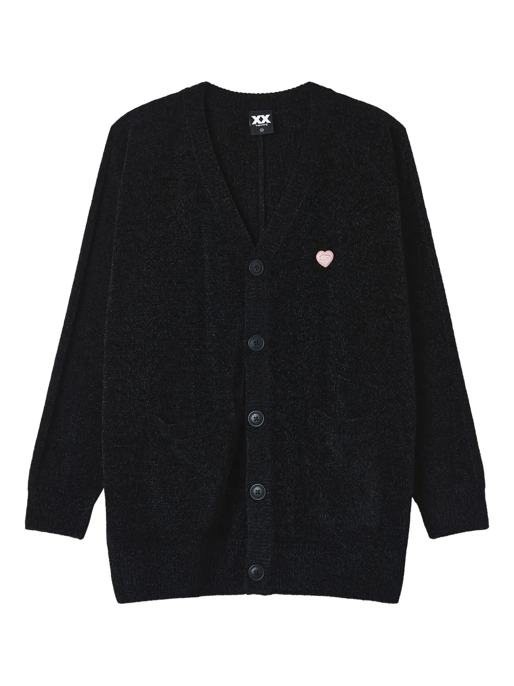 Fingercroxx Heart-embellished Button Cardigan In Black