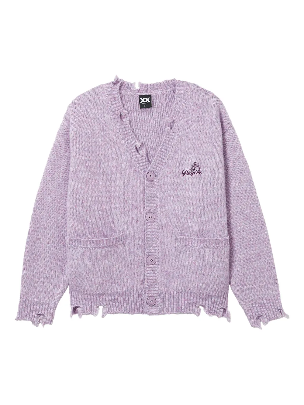 FINGERCROXX embroidered-logo frayed cardigan | Purple | Image 1