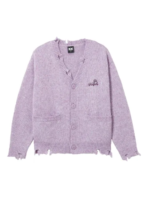 FINGERCROXX embroidered-logo frayed cardigan