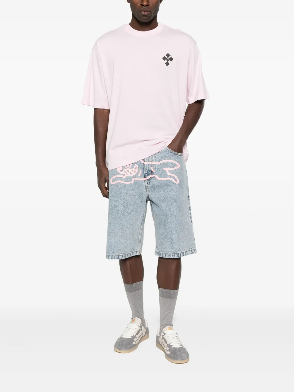 ICECREAM dog-motif denim shorts - Blauw