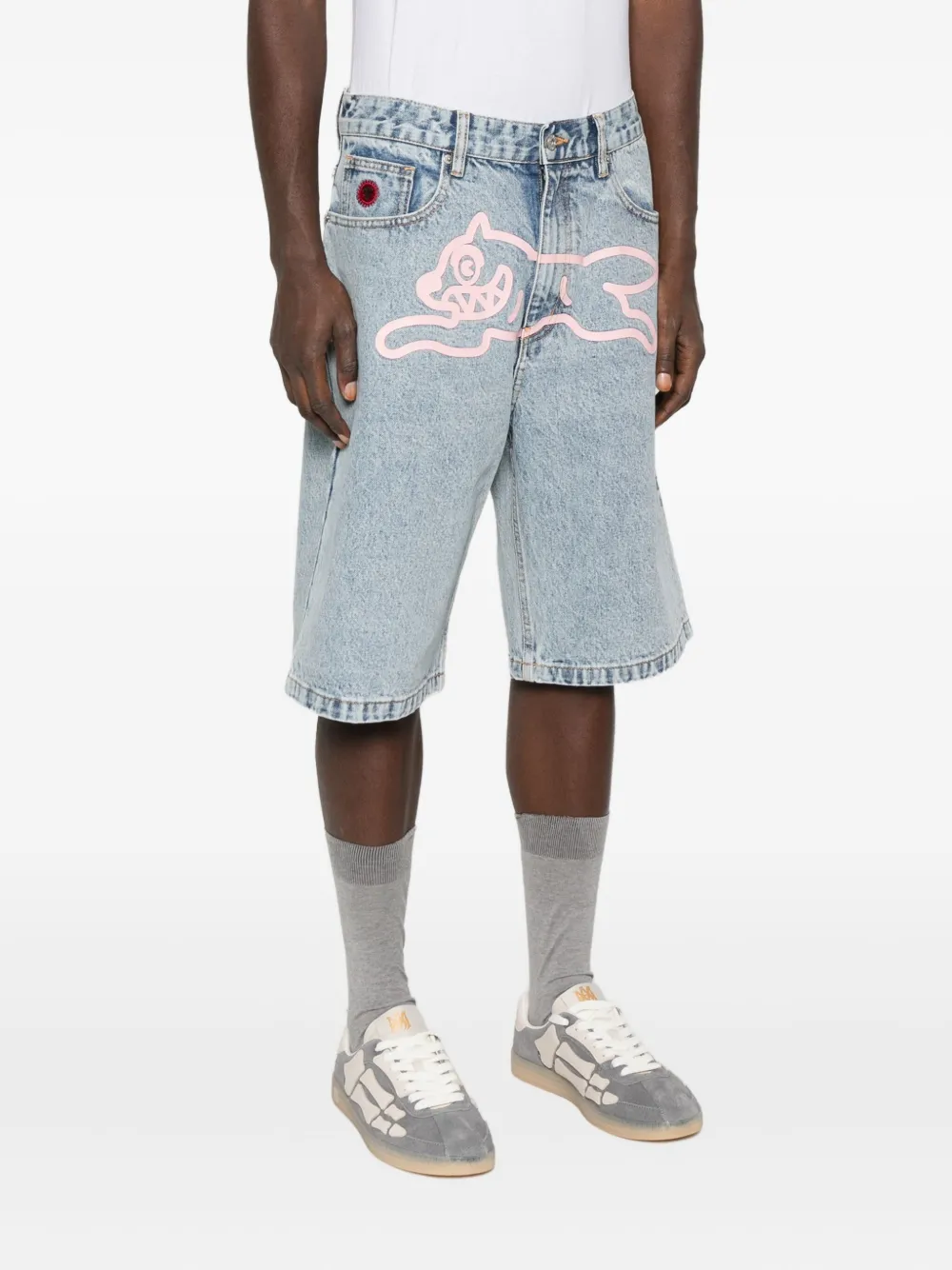 ICECREAM Denim shorts met hondenpatroon Blauw