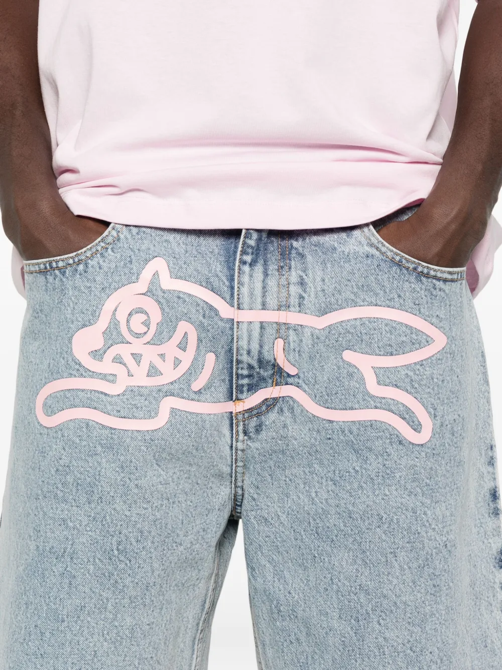 ICECREAM Denim shorts met hondenpatroon Blauw