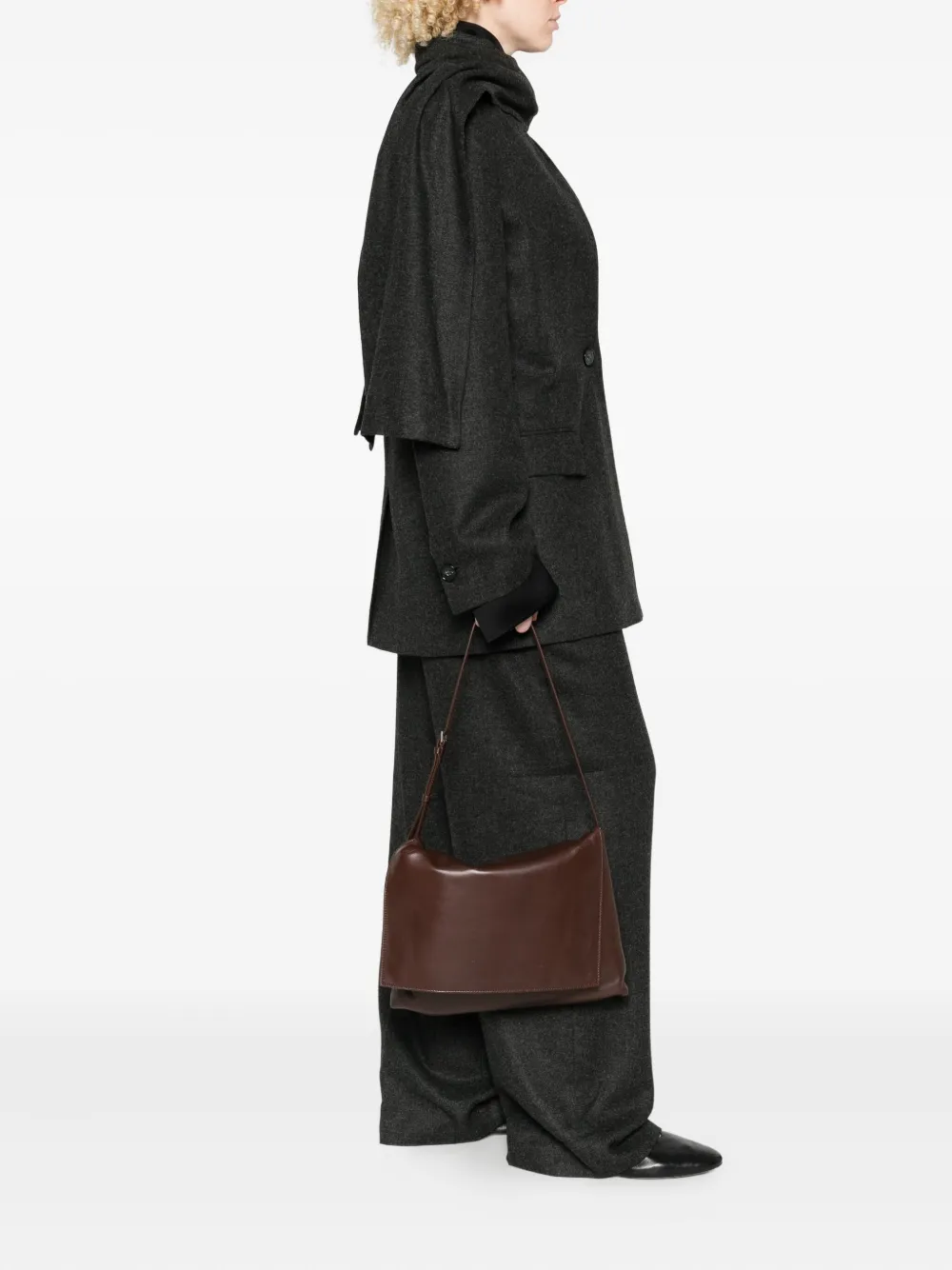The Row Nan Leather Shoulder Bag In Brown