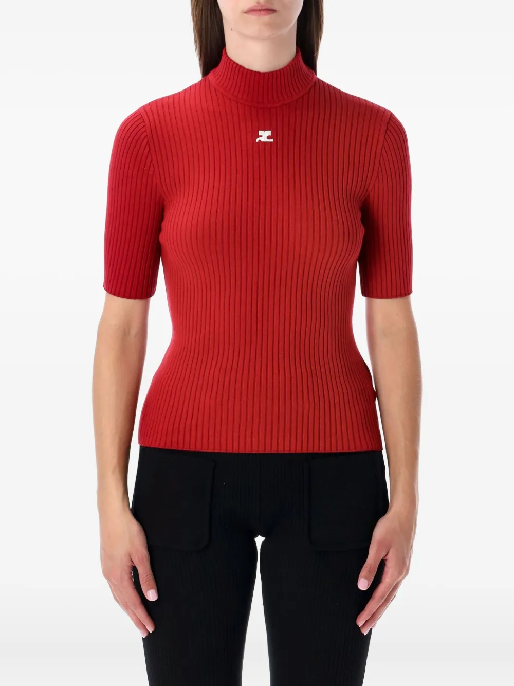 Courrèges Reedition Ribbed High-neck Sweater In Red