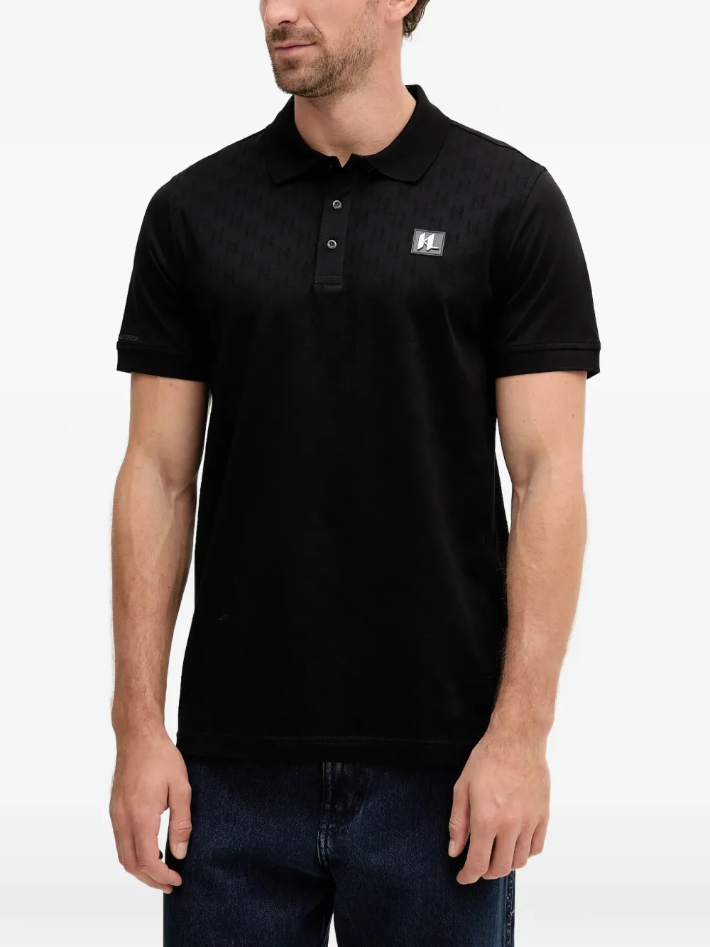 Karl Lagerfeld Logo-patch Polo Shirt In Black