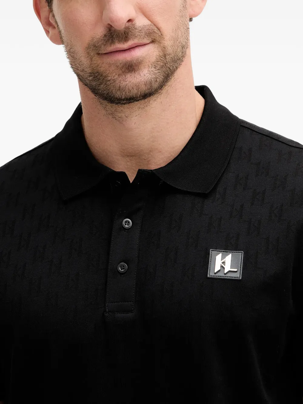 Karl Lagerfeld Logo-patch Polo Shirt In Black