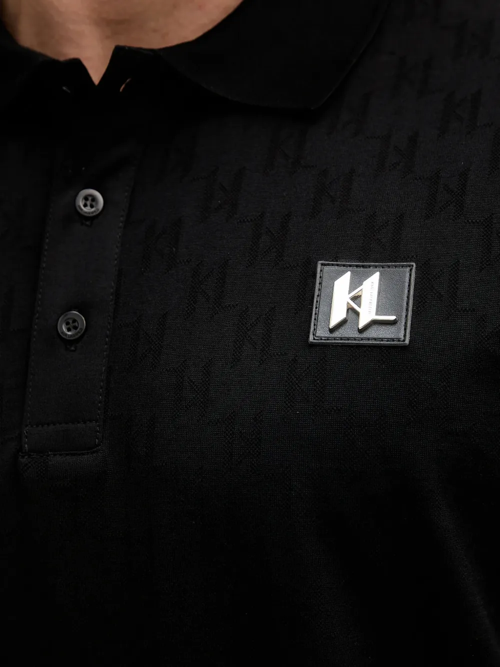 Karl Lagerfeld Logo-patch Polo Shirt In Black