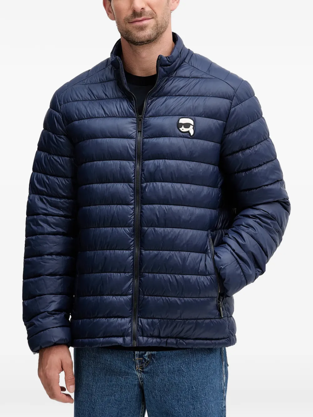 Karl Lagerfeld Logo-appliqué Quilted Jacket In Blue