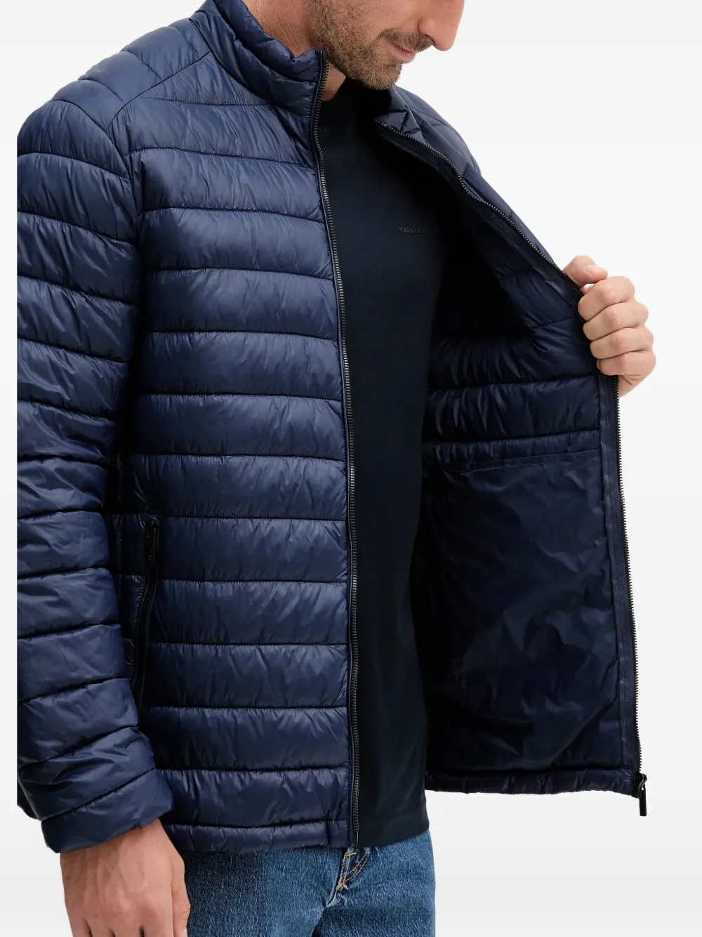 Karl Lagerfeld Logo-appliqué Quilted Jacket In Blue