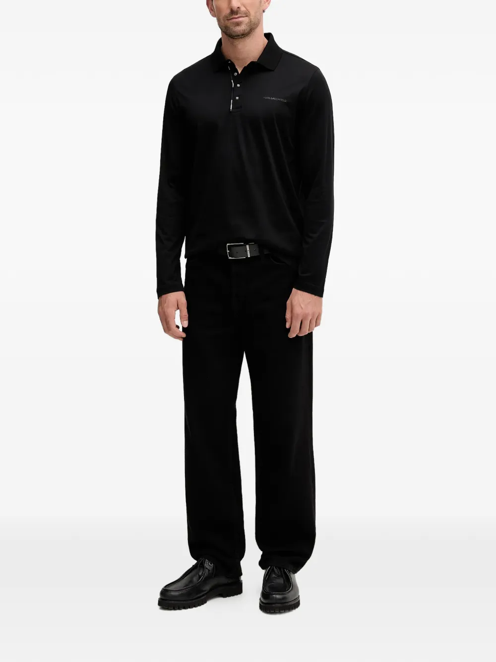 Karl Lagerfeld buttoned long-sleeve polo shirt - Zwart
