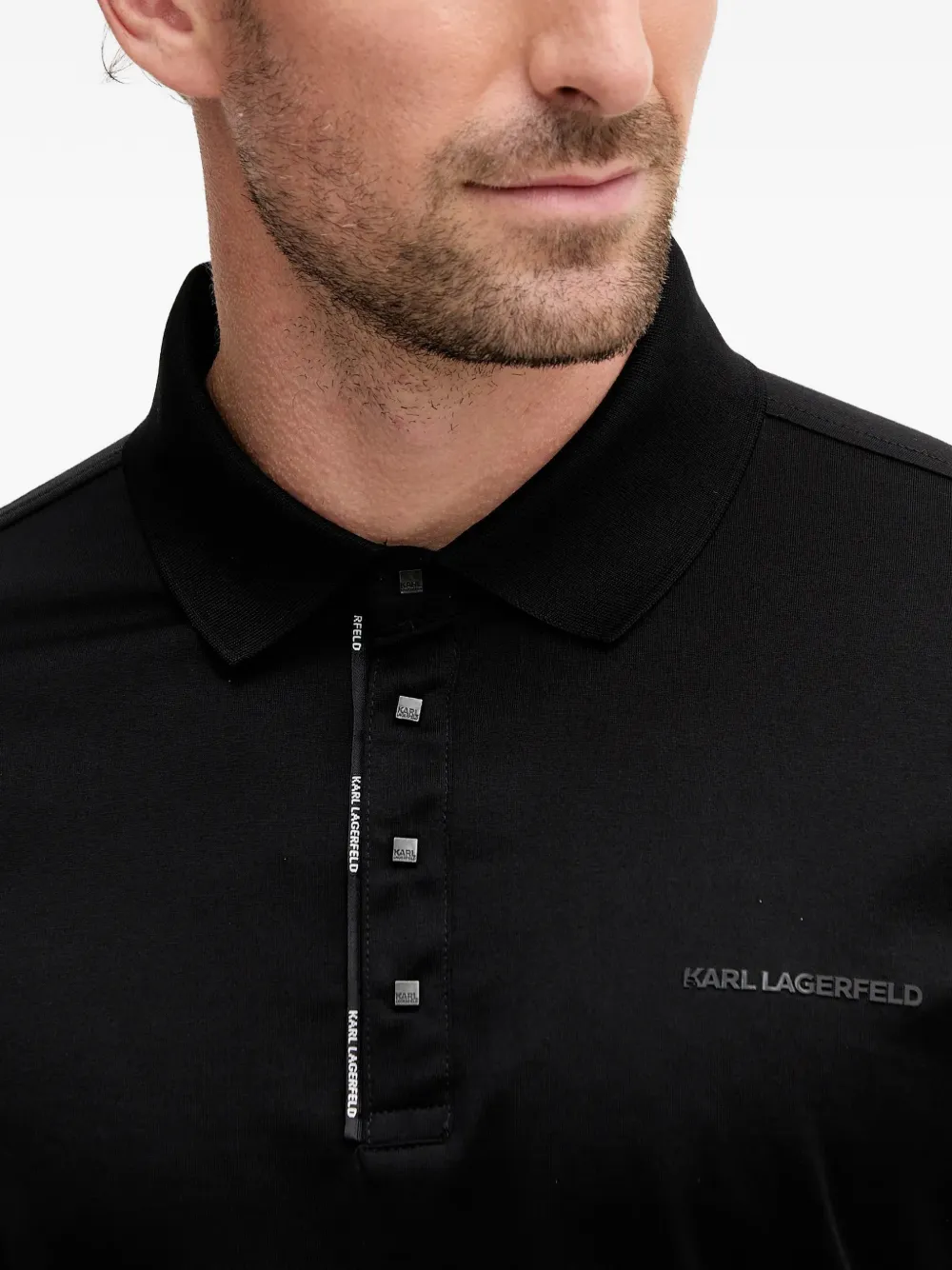 Karl Lagerfeld Buttoned Long-sleeve Polo Shirt In Black