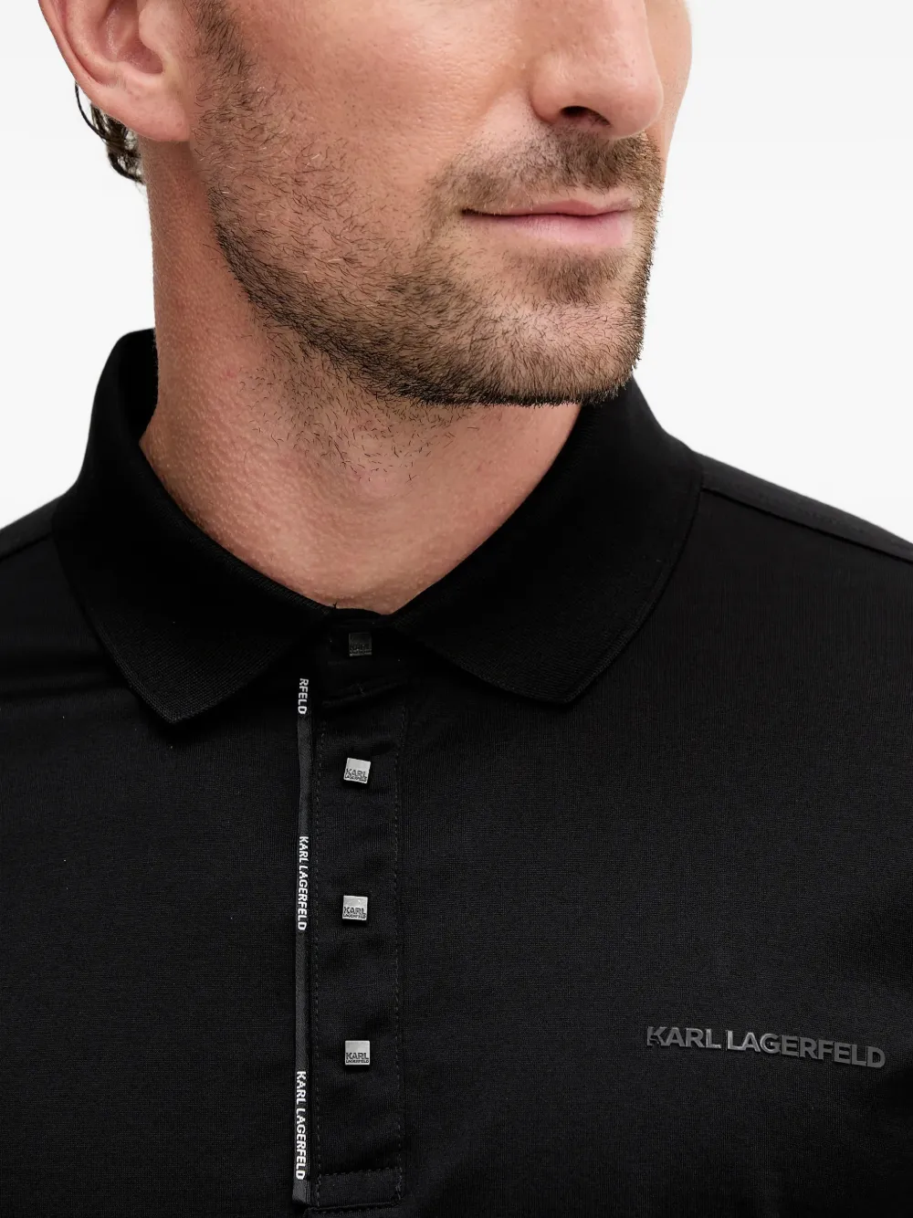 Karl Lagerfeld Buttoned Long-sleeve Polo Shirt In Black