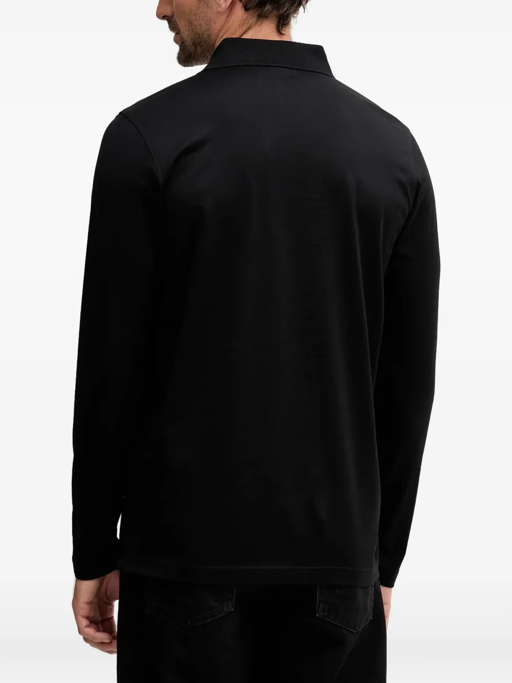Karl Lagerfeld Buttoned Long-sleeve Polo Shirt In Black
