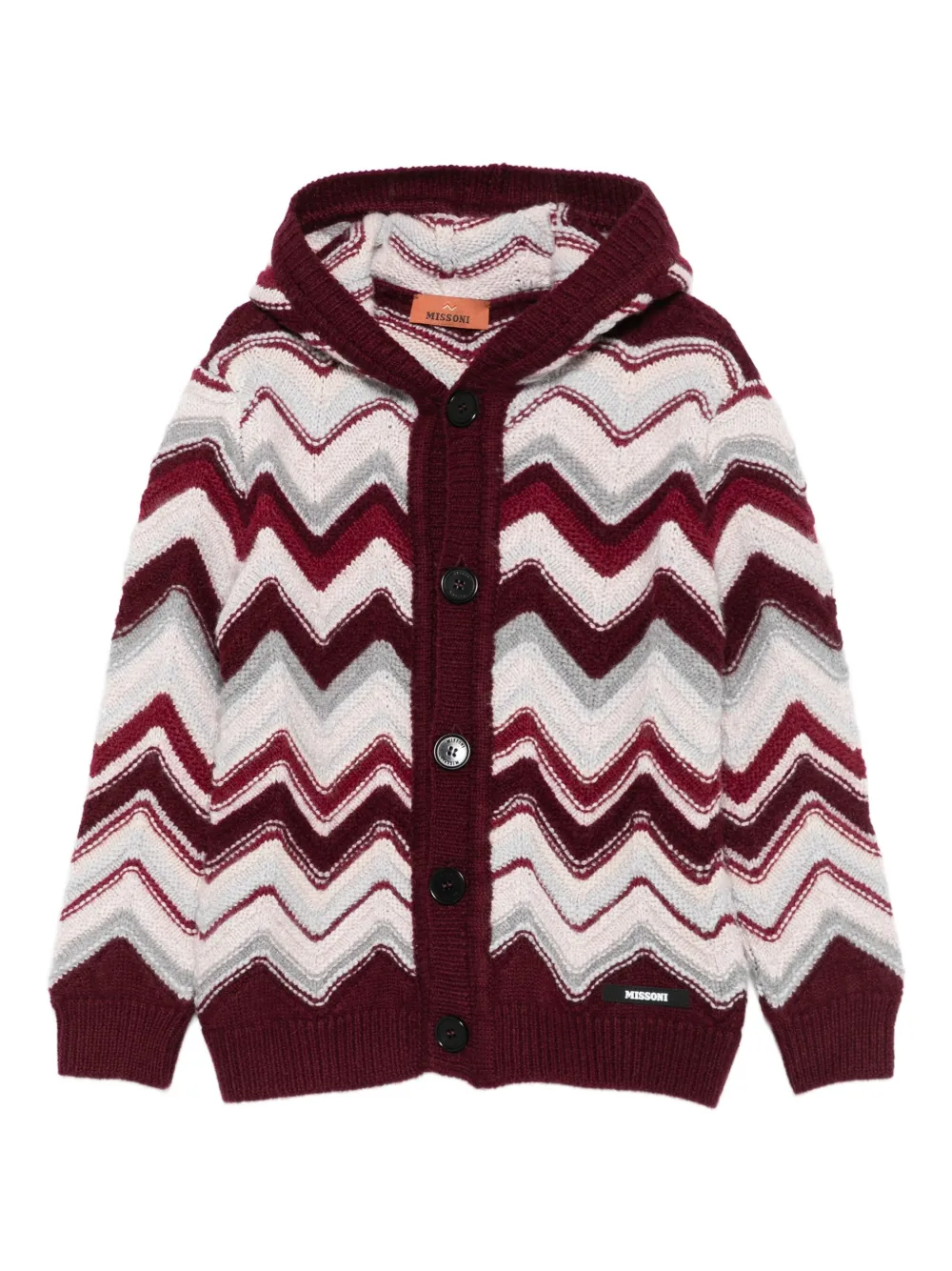 Missoni Kids zigzag-knit hooded cardigan - Rosso