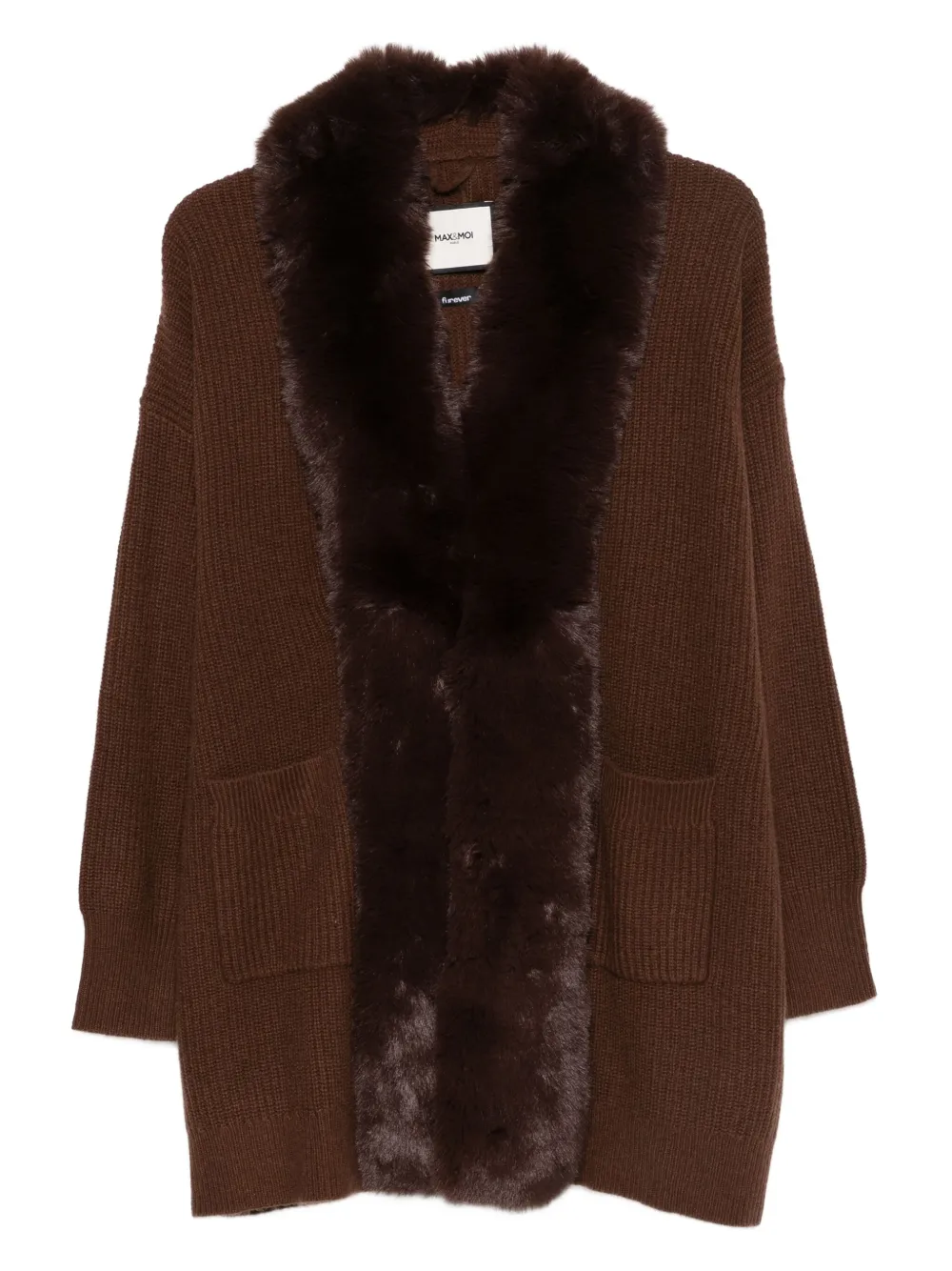 Max & Moi faux-fur collar ribbed cardigan | Brown | Image 1