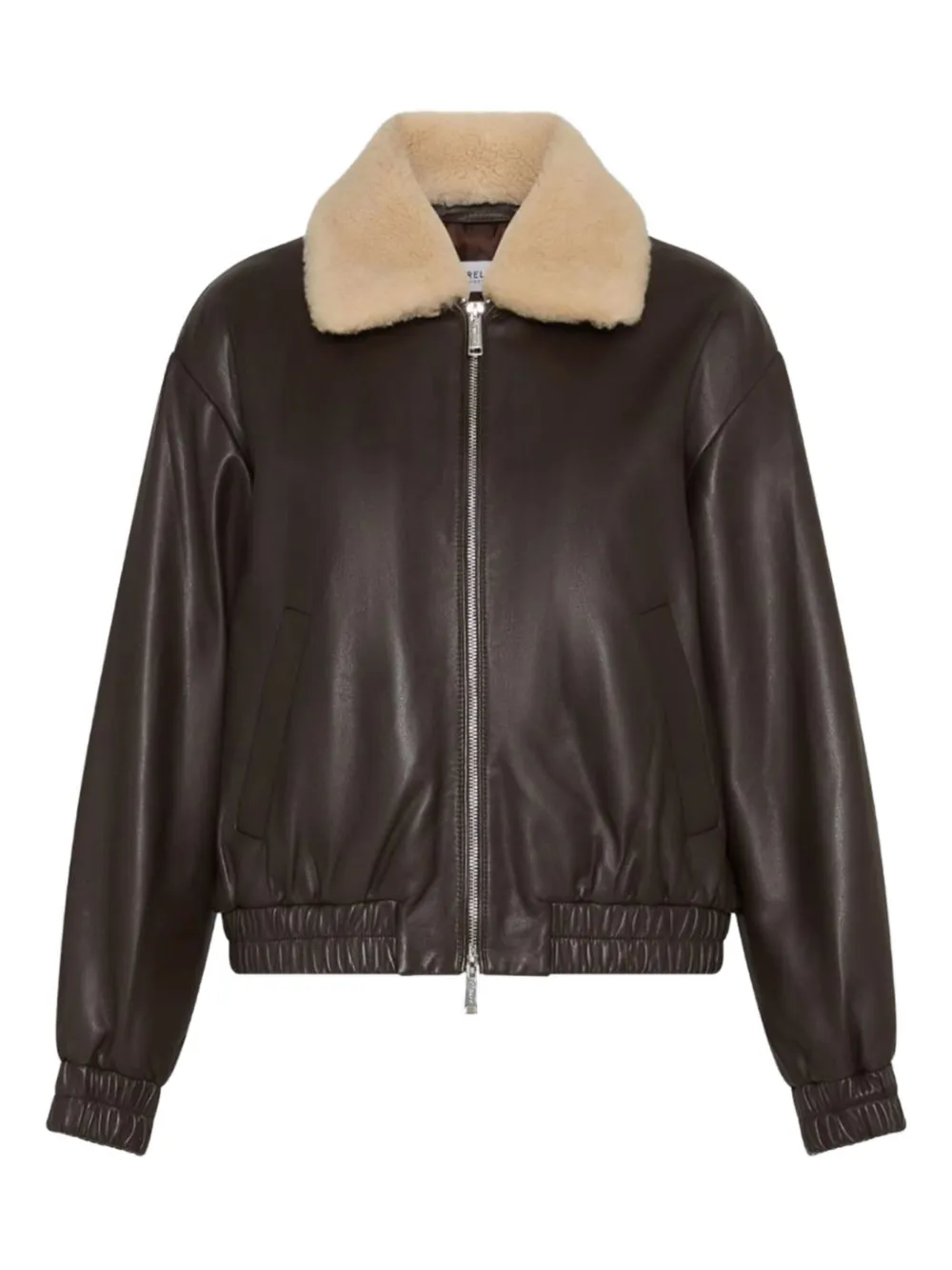 Marella faux-shearling-collar leather bomber jacket | Brown | Image 1