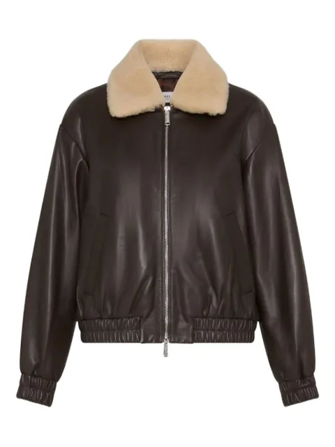 Marella faux-shearling-collar leather bomber jacket