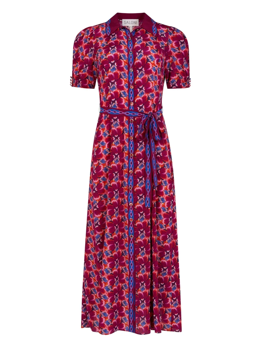 Saloni floral-print puff-sleeve dress - Roze