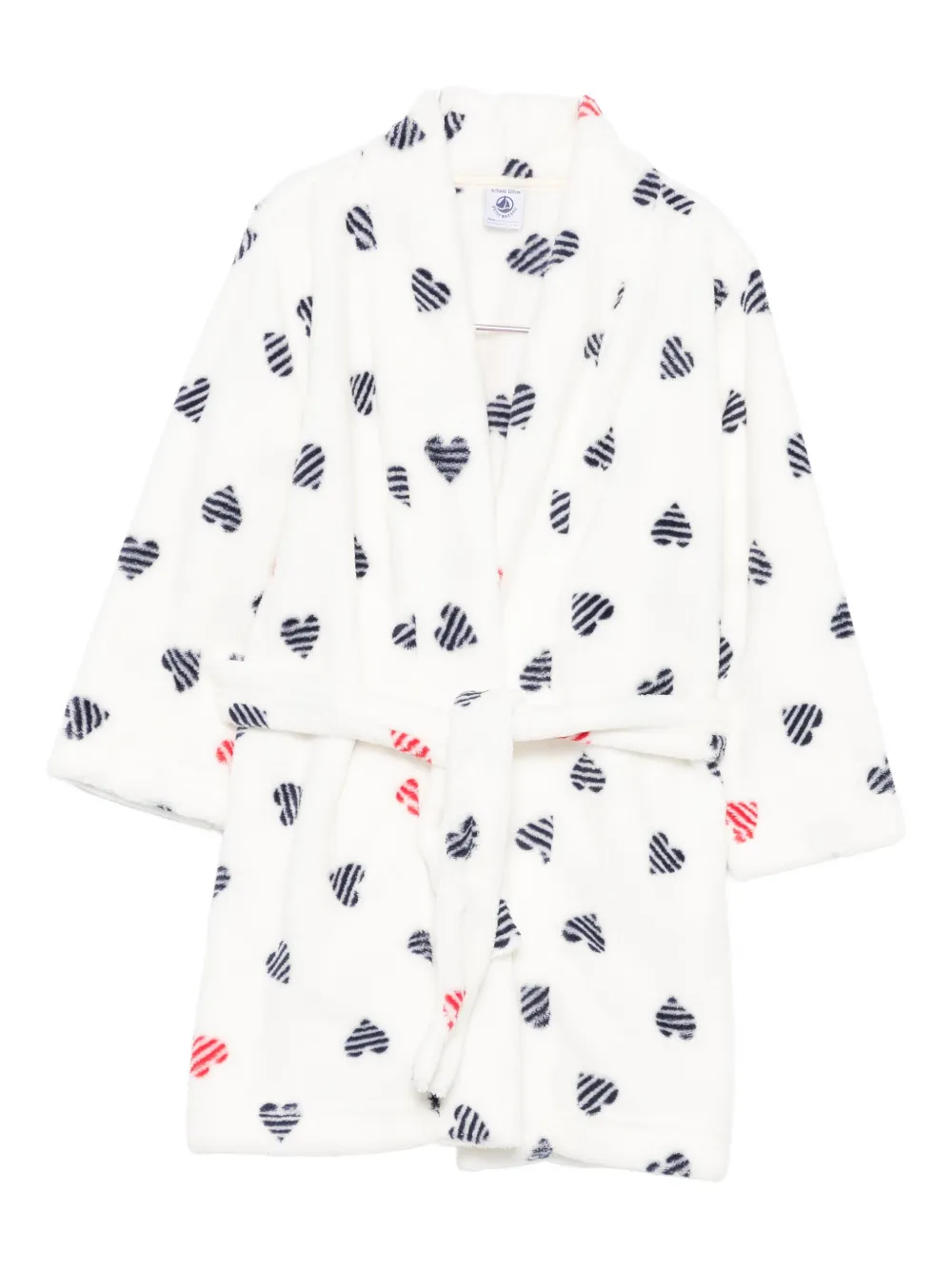 Petit Bateau Heart-print Belted Robe In White