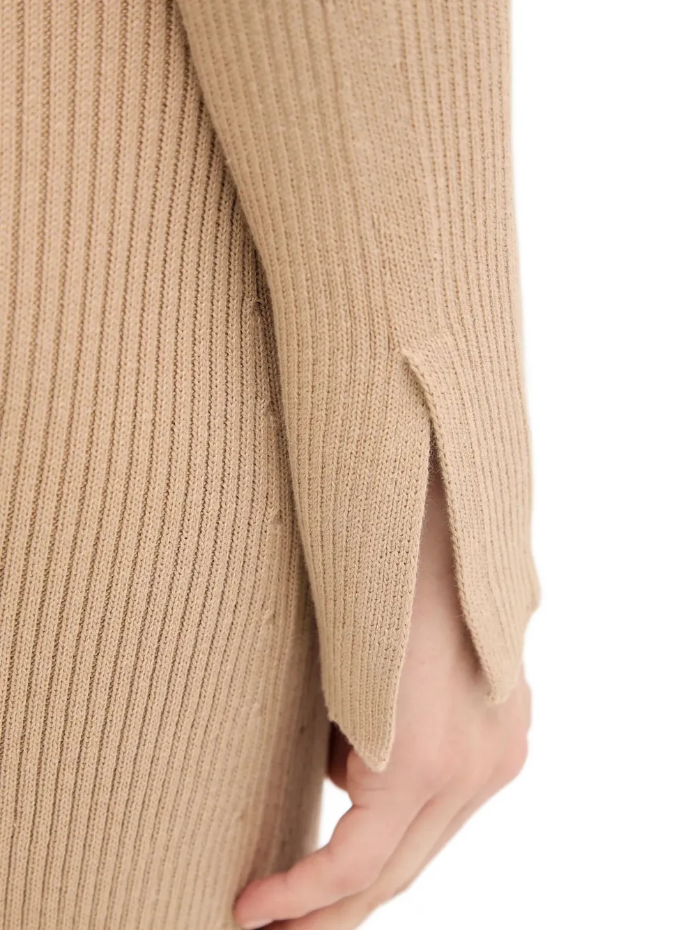 Barbour Ribbed Split Midi Dress In Neutral