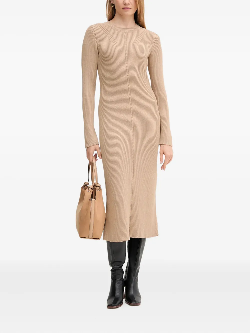 Barbour ribbed split midi dress | Neutrals | Image 1