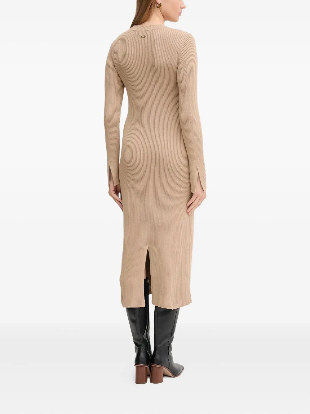 Barbour Ribbed Split Midi Dress In Neutral