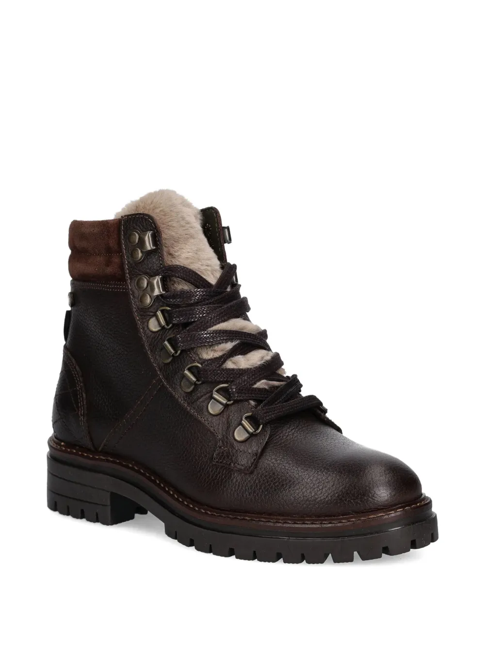 Barbour Bamburgh Brown Leather Hiker Boots In Animal Print