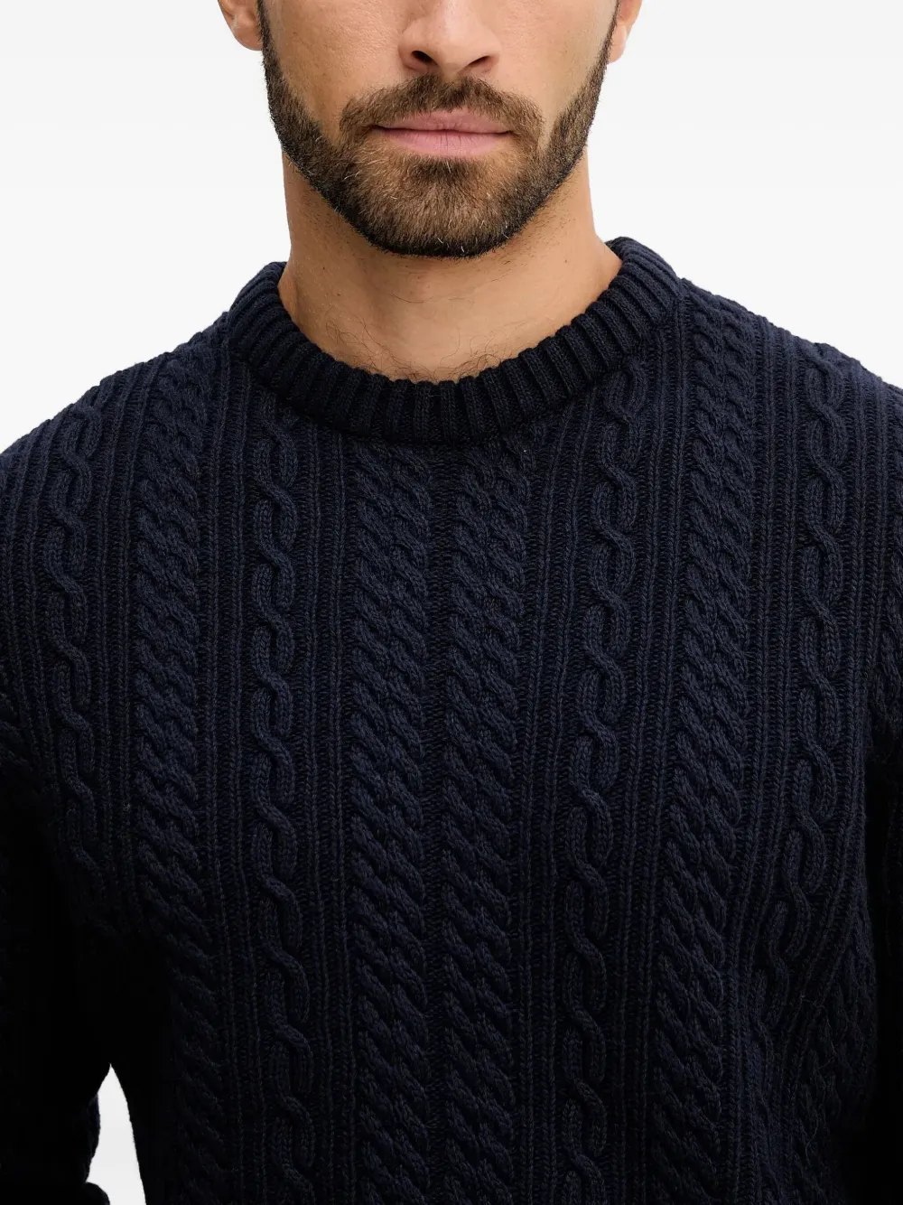Barbour Cable-knit Crew-neck Sweater In Blue