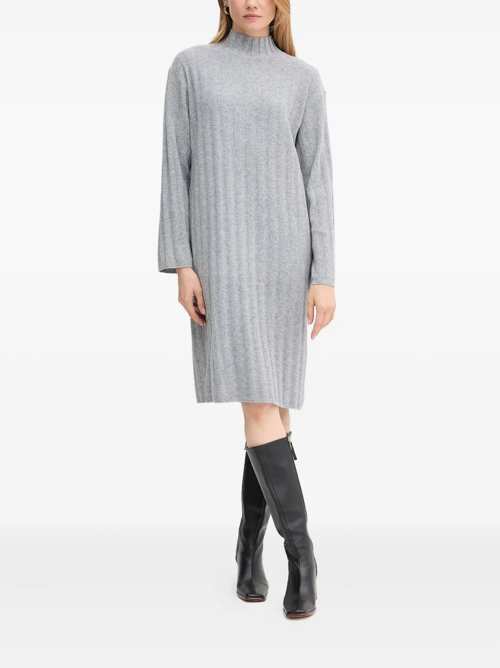Barbour Sophia Ribbed Funnel-neck Midi Dress In Gray