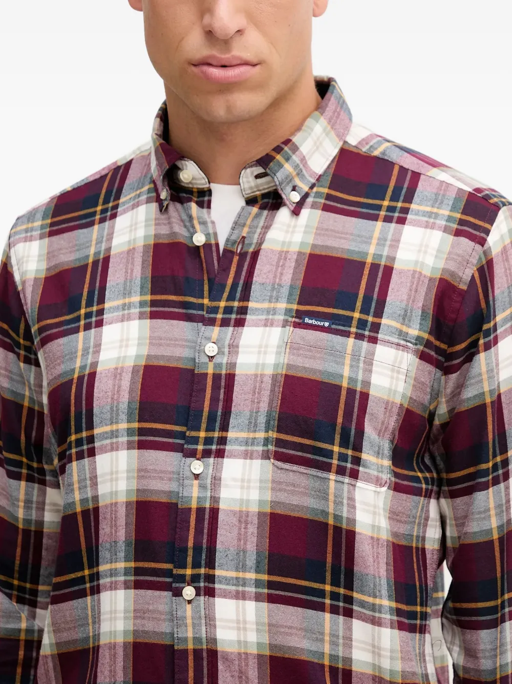 Barbour Logo-detail Plaid Shirt In Burgundy