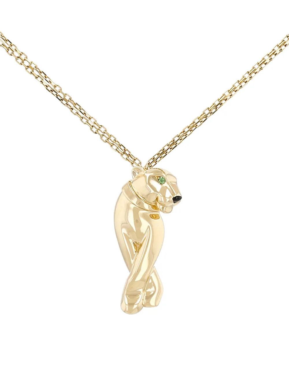 Pre-owned Cartier 2010s Yellow Gold Panthère Onyx And Tsavorite Necklace