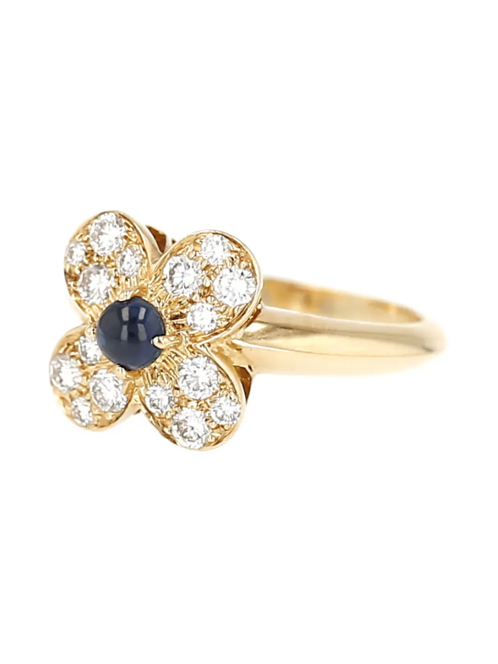 Pre-owned Van Cleef & Arpels Vintage Yellow Gold Diamond And Sapphire Flower Ring