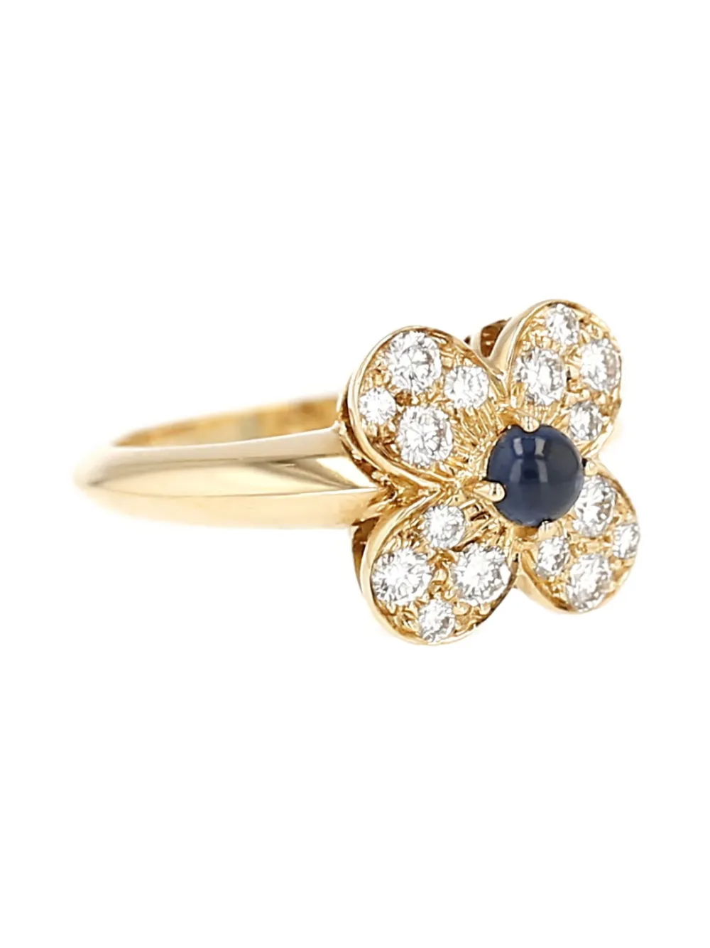 Pre-owned Van Cleef & Arpels Vintage Yellow Gold Diamond And Sapphire Flower Ring