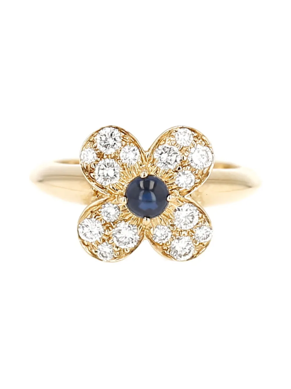 Pre-owned Van Cleef & Arpels Vintage Yellow Gold Diamond And Sapphire Flower Ring