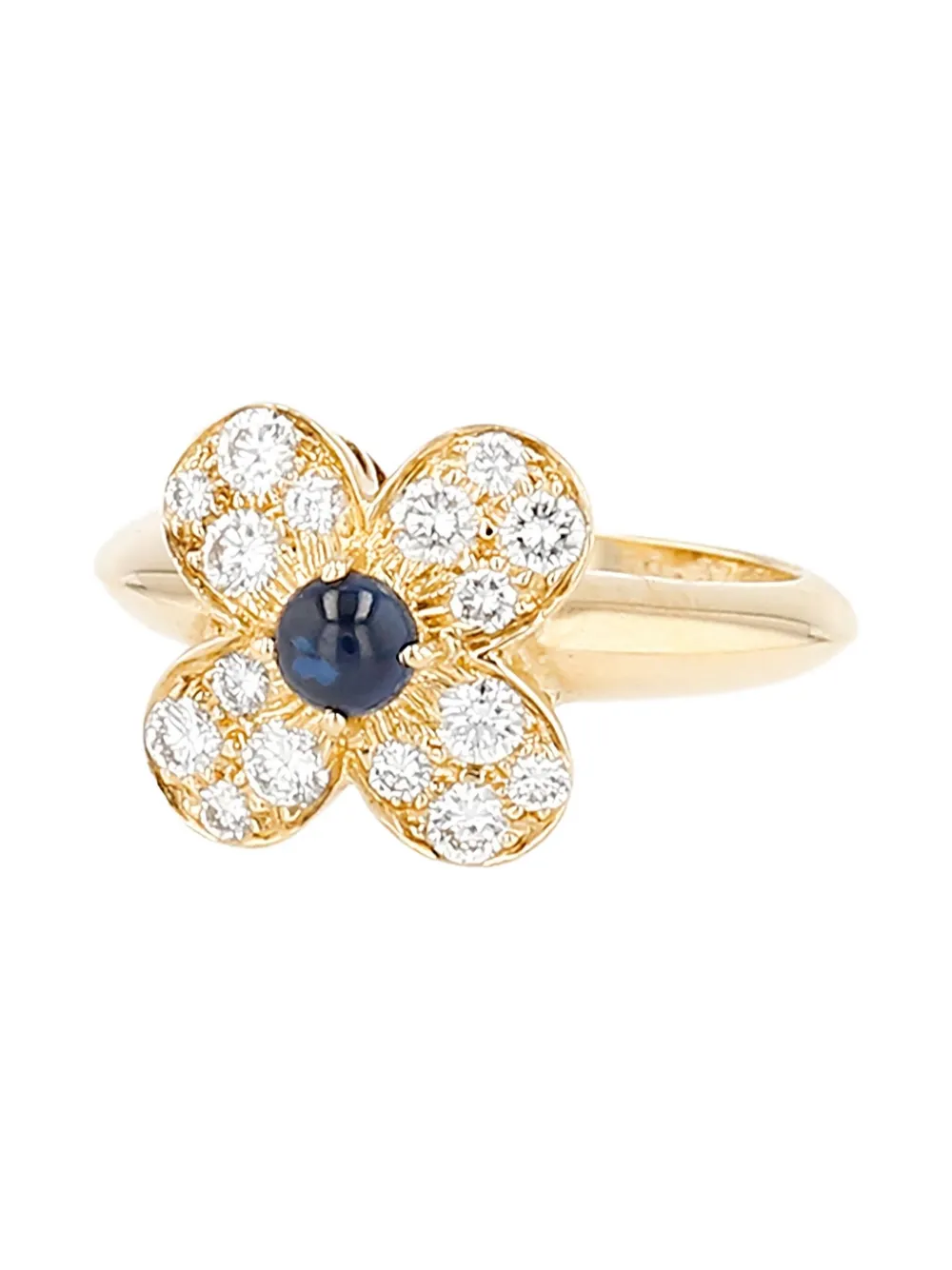 Pre-owned Van Cleef & Arpels Vintage Yellow Gold Diamond And Sapphire Flower Ring