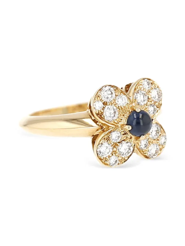 ゴールド サファイア パール ダイヤモンド ヴィンテージ リング ロイヤルブルーサファイア 0.7ct ダイヤモンド 0.6ct イエローゴールド