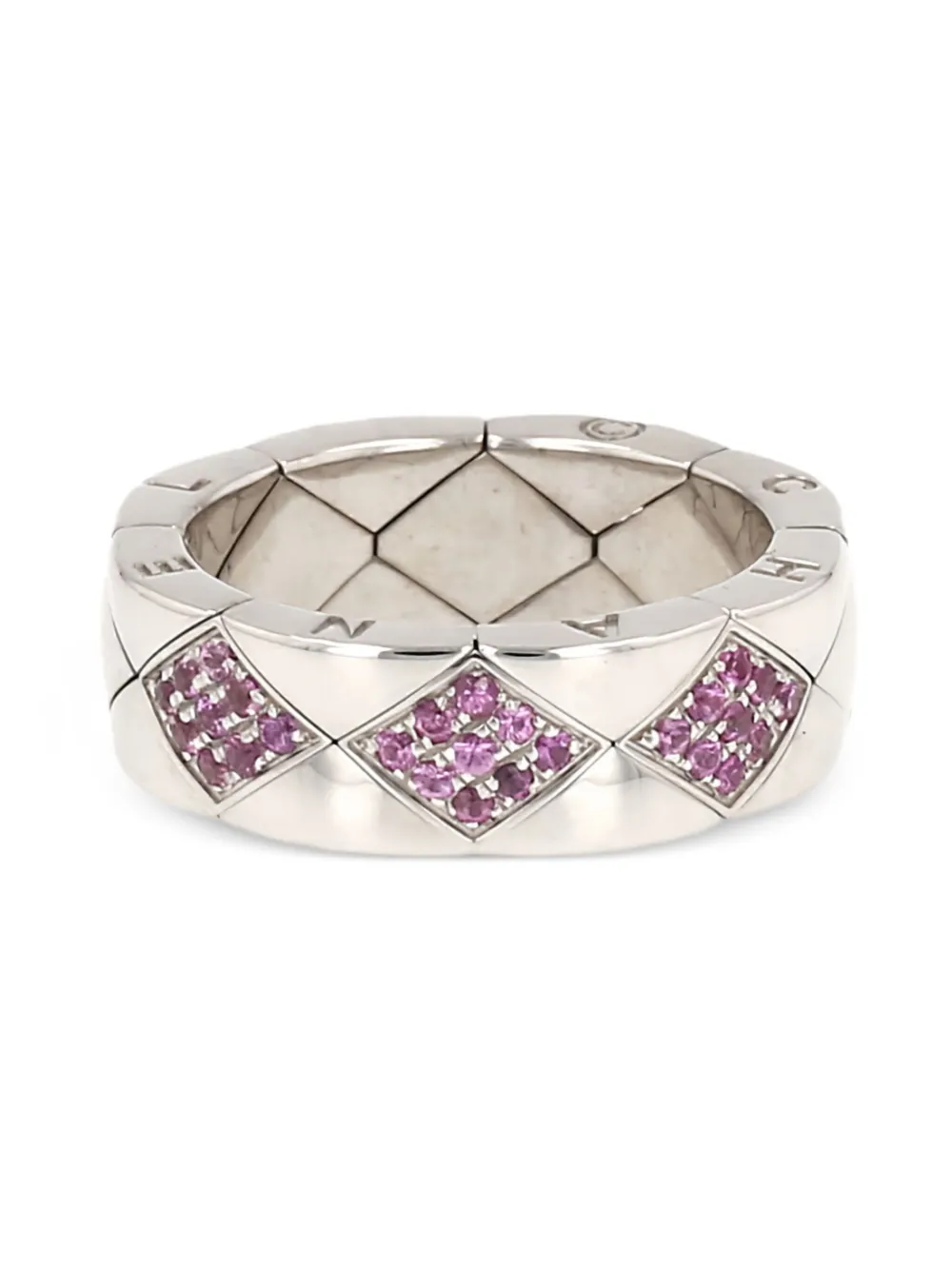CHANEL Pre-Owned 2010s white gold Matelassé sapphire ring | Silver | Image 1