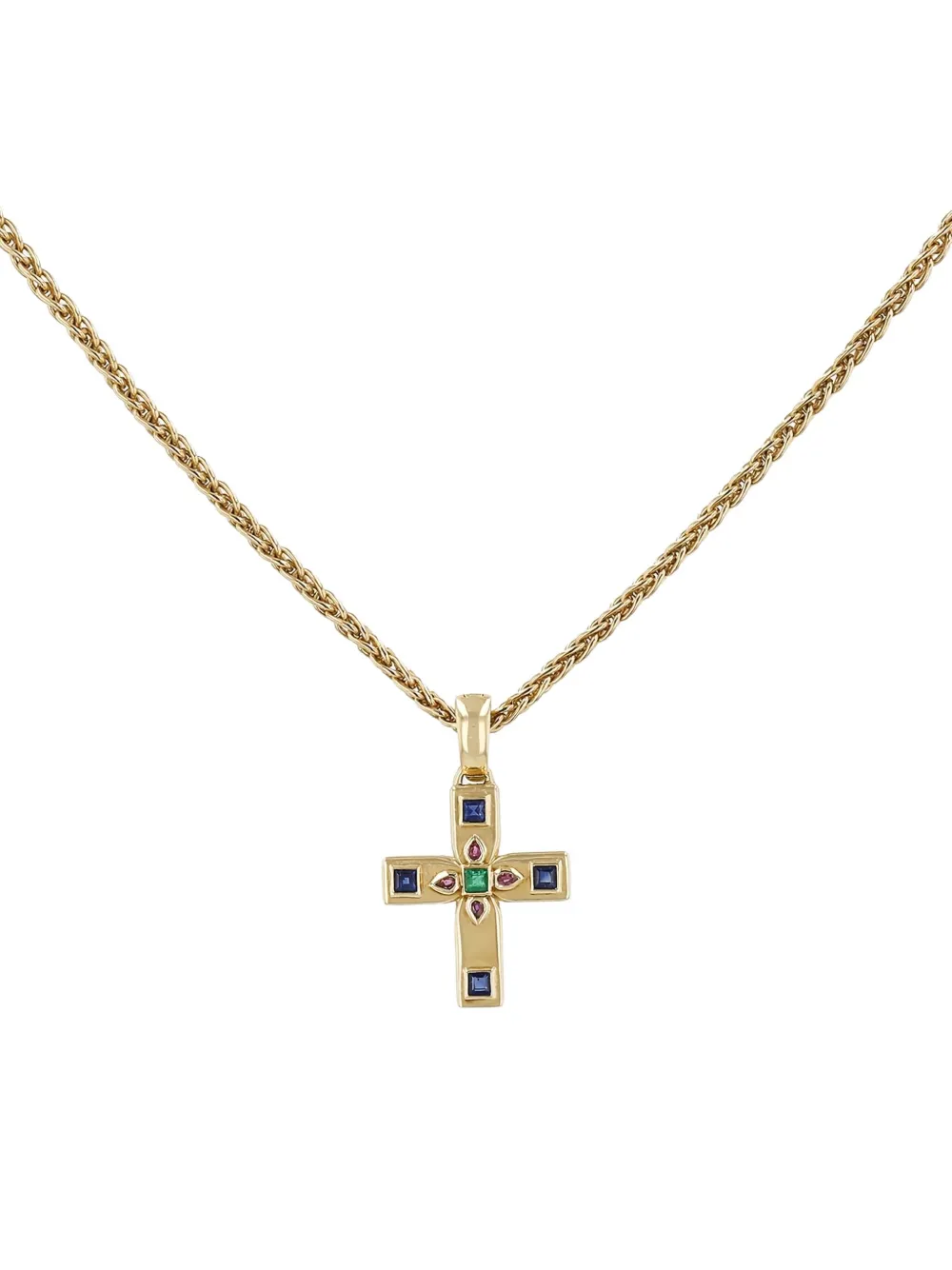 Cartier yellow gold Byzantine emerald ruby and sapphire cross pendant | Gold | Image 1