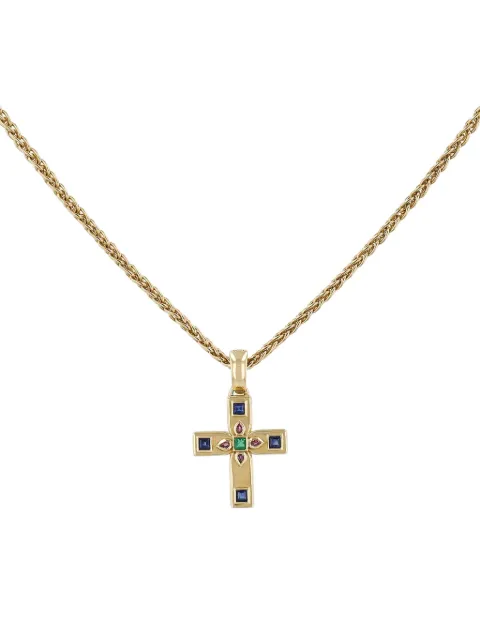 Cartier yellow gold Byzantine emerald ruby and sapphire cross pendant