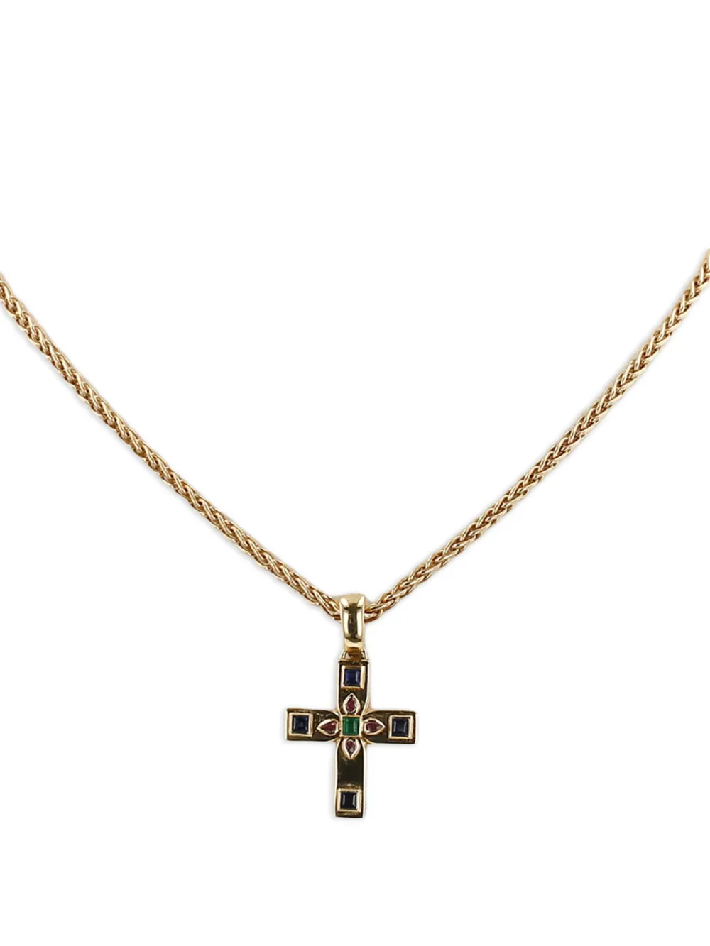 Cartier yellow gold Byzantine emerald ruby and sapphire cross pendant | Women | Image 2