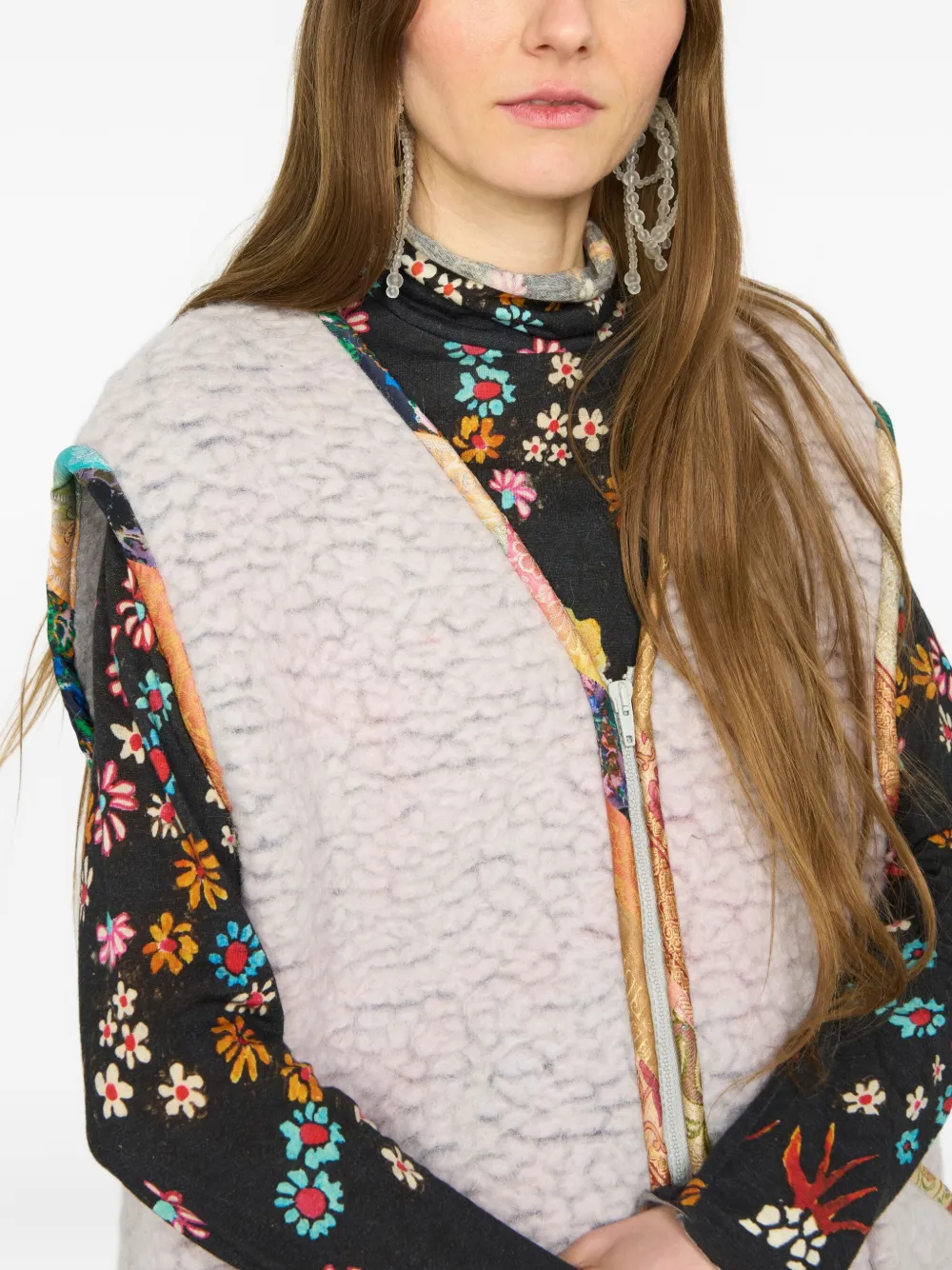 Anntian Patchwork Fleece Vest In Gray