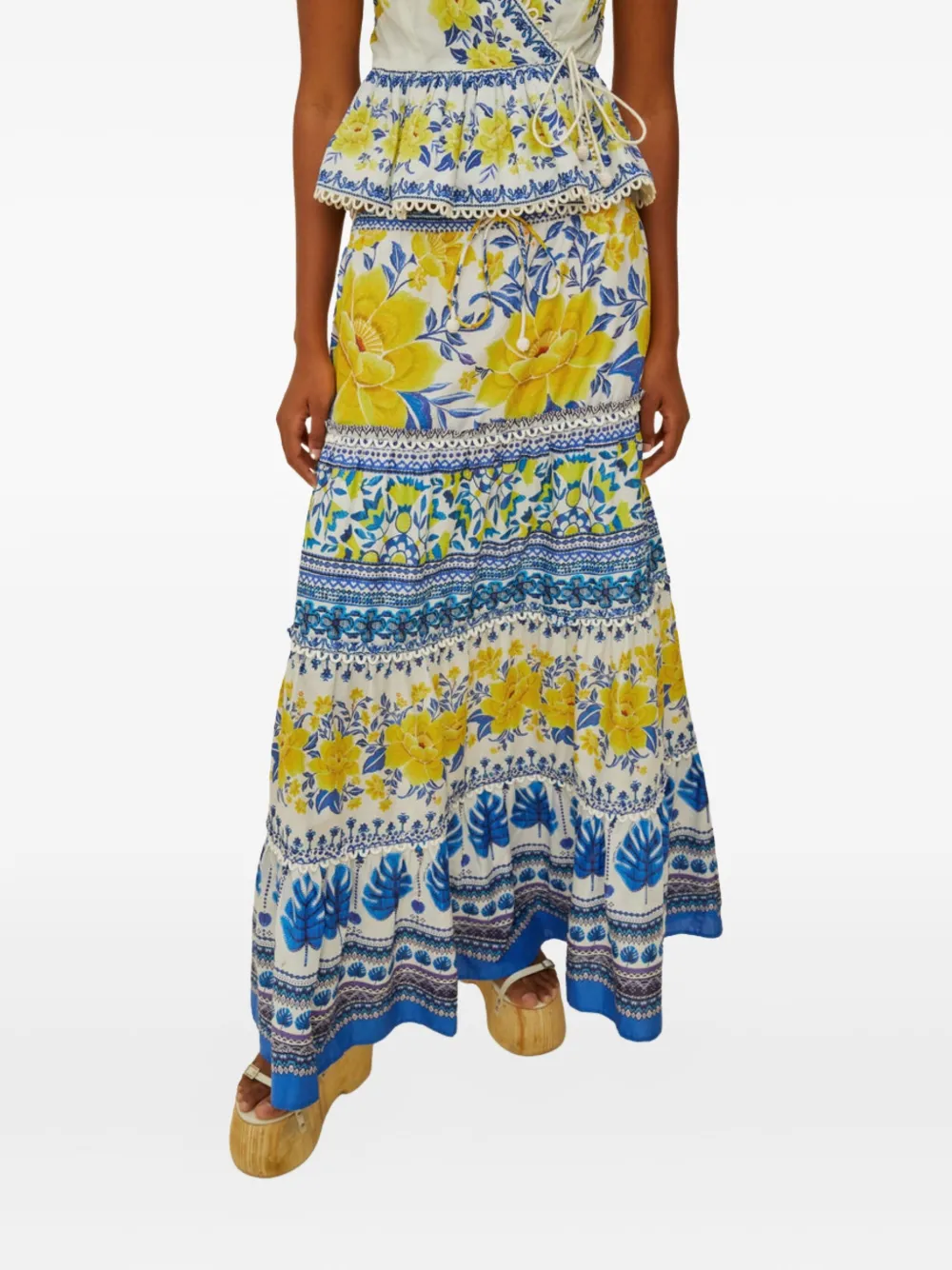 Farm Rio Zuli Floral-print Tiered Maxi Skirt In Multi