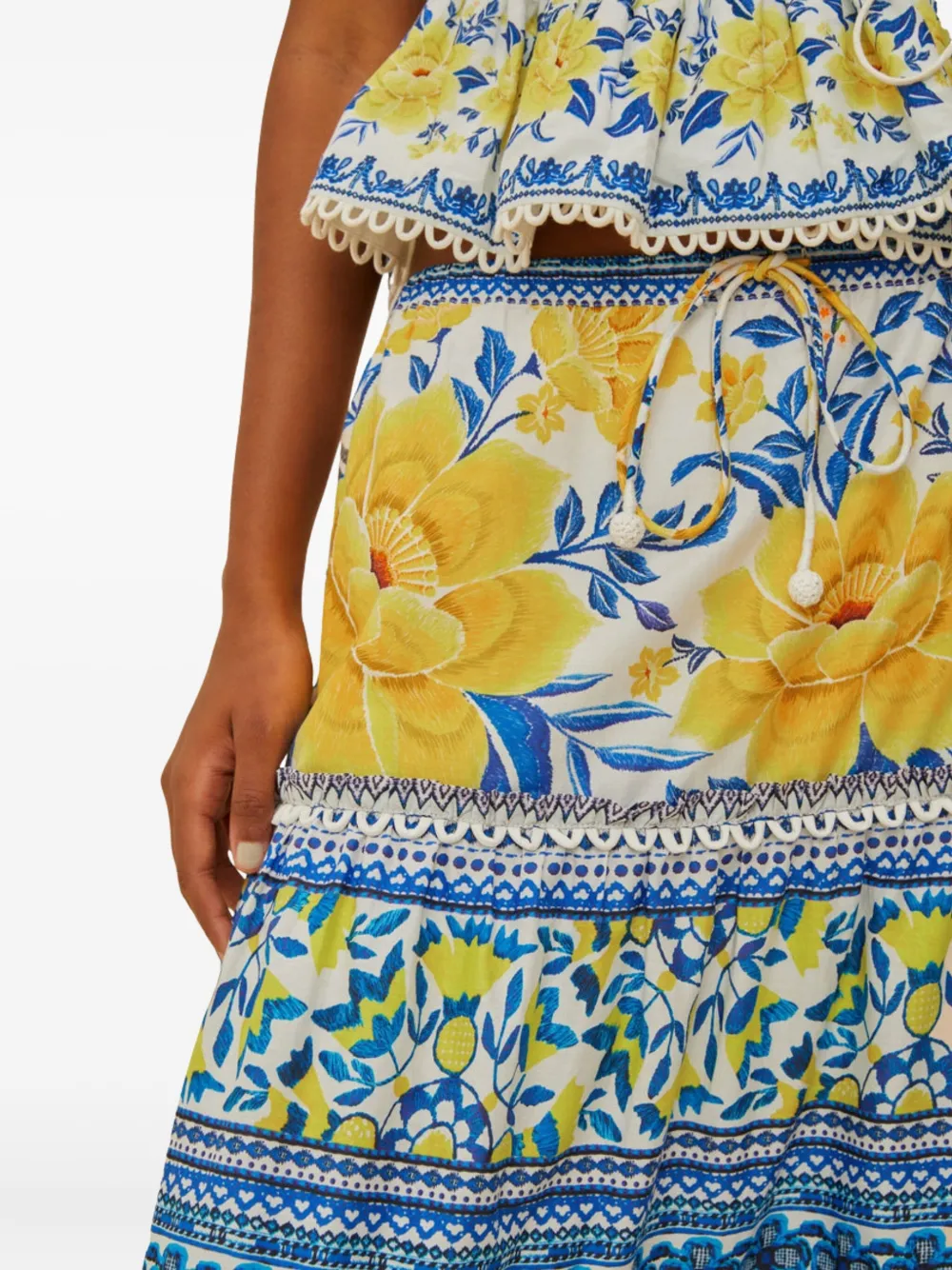 Farm Rio Zuli Floral-print Tiered Maxi Skirt In Multi