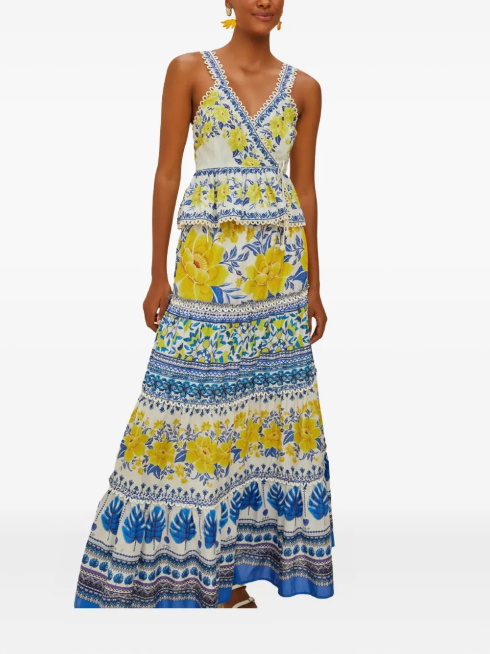 Farm Rio Zuli Floral-print Tiered Maxi Skirt In Multi