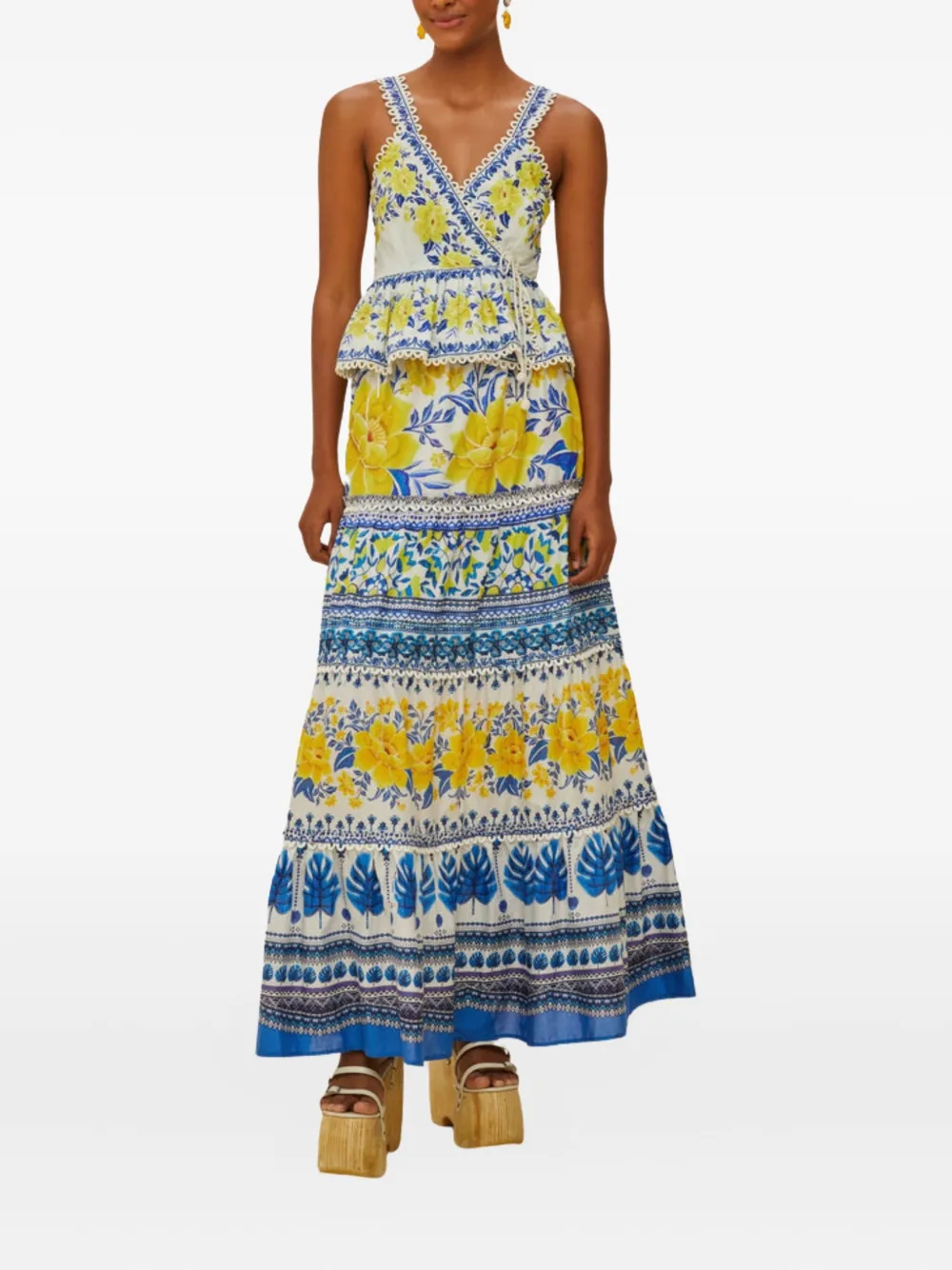 Farm Rio Zuli Floral-print Tiered Maxi Skirt In Multi