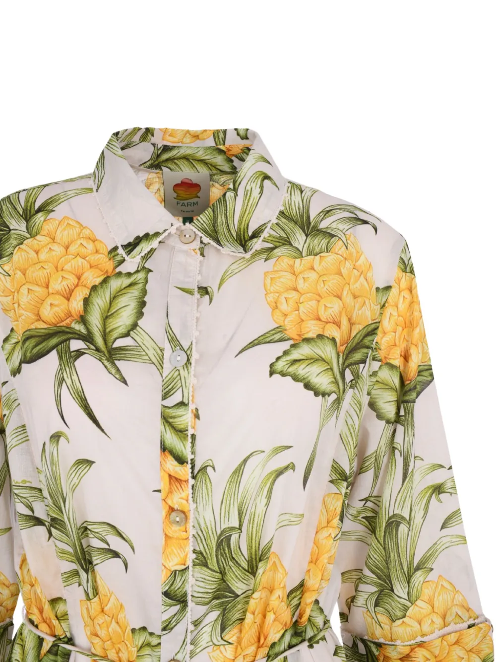 Farm Rio Pineapple-print Belted Dress In White