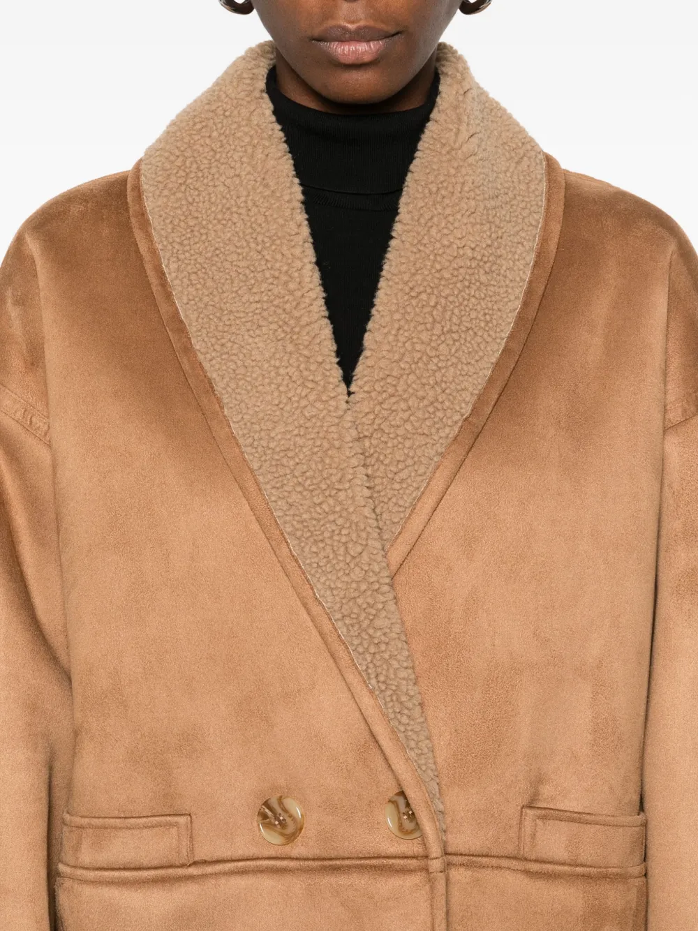 Betta Corradi Double-breasted Fleece-lined Coat In Brown