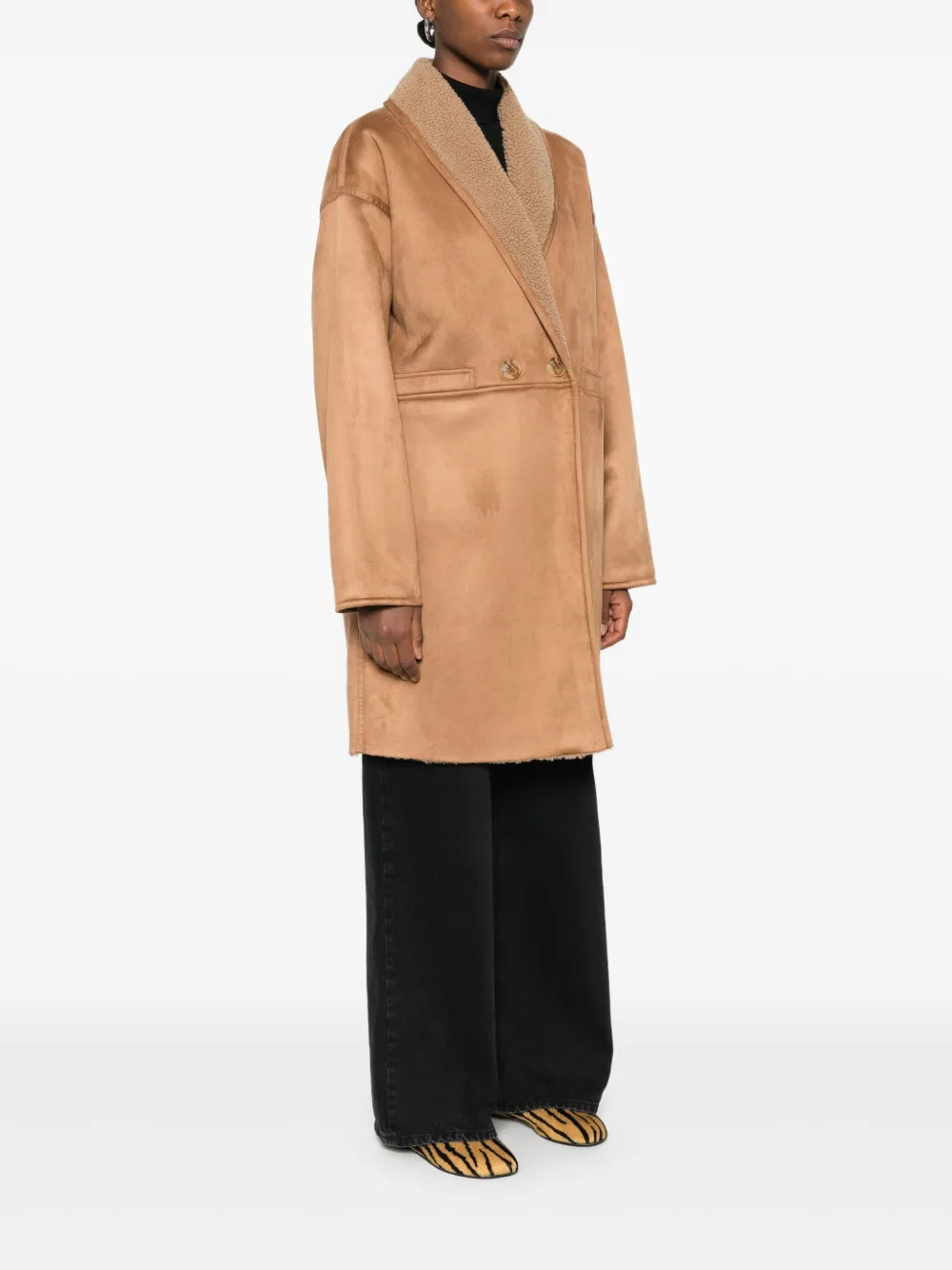 Betta Corradi Double-breasted Fleece-lined Coat In Brown